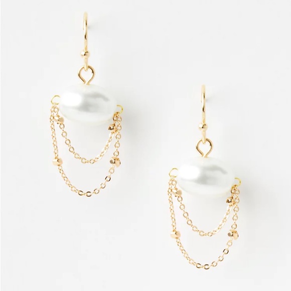 NWT Loft Freshwater Pearl Chain Drop Earrings - Picture 1 of 3